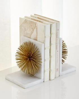 Gold Burst on White Marble Bookends