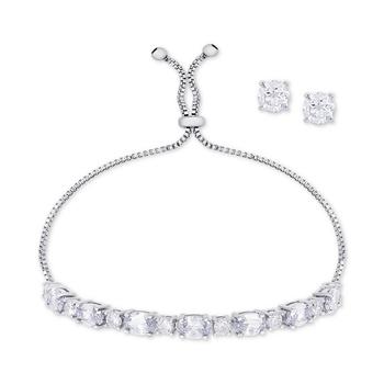 推荐Clear Cubic Zirconia Slider Bracelet & Cubic Zirconia Stud Earrings Set in Silver-Plate, April Birthstone商品
