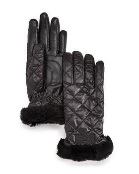 ugg手套, UGG | UGG® Quilted Shearling Cuff Tech Gloves商品图片 