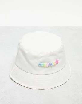 推荐COLLUSION Unisex festival nylon branded beaded bucket hat in white商品