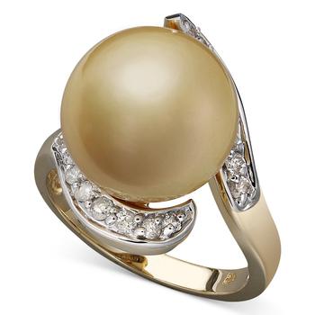 商品Macy's | 14k Gold Ring, Cultured Golden South Sea Pearl (14mm) and Diamond (1/3 ct. t.w),商家Macy's,价格¥10669图片