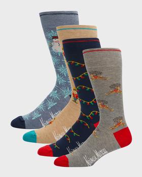 Neiman Marcus | Men's 4-Pack Holiday Crew Socks, Boxed Gift Set商品图片,7.5折, 独家减免邮费