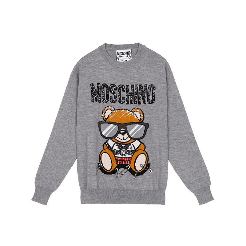 美利奴, Moschino | MOSCHINO/莫斯奇诺 21早秋 女士Teddy Bear超纤细美利奴羊毛套衫 灰色 09315508 A1485（清仓特价）商品图片 4.9折×额外8折, 包邮包税, 额外八折