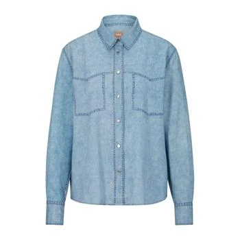 推荐Regular-fit blouse with denim-effect print商品