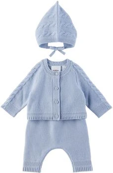 Burberry | 三件装蓝色羊绒婴儿套装 