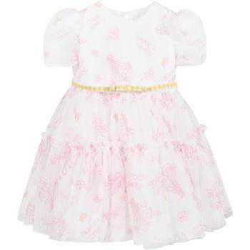 推荐Monnalisa White Dress For Baby Girl With Flowers And Logo商品