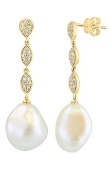 Effy | 14K Gold Diamond & Freshwater Pearl Drop Earrings - 0.27ct. 3.9折, 独家减免邮费
