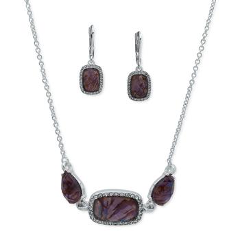 Anne Klein | Silver-Tone 2-Pc. Set Abalone Doublet & Crystal Collar Necklace & Matching Drop Earrings商品图片,