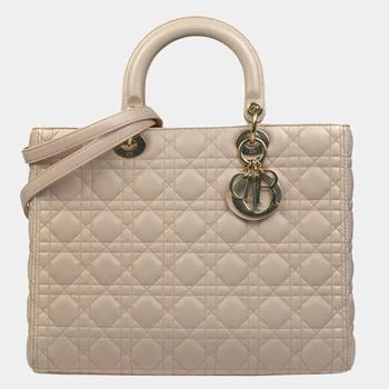 迪奥托特包, [二手商品] Dior | Dior Beige Leather Lady Dior Large Tote Bag商品图片 5.2折