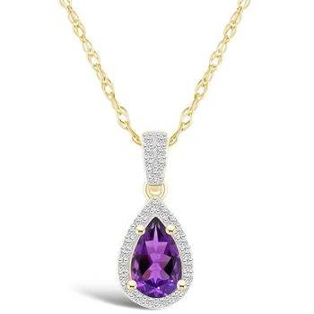 Macy's | Amethyst (7/8 ct. t.w.) and Created Sapphire (1/6 ct. t.w.) Halo Pendant Necklace in 10K Yellow Gold,商家Macy's,价格¥5948