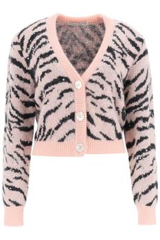 推荐Alessandra rich cropped cardigan with zebra motif and crystals商品