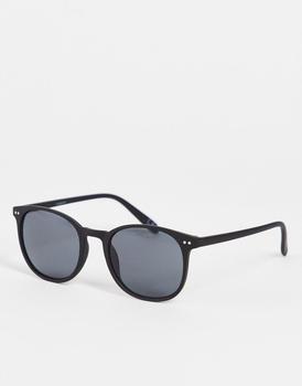 ASOS | ASOS DESIGN frame round sunglasses in matte black with smoke lens  - BLACK商品图片,