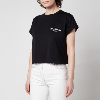 推荐Balmain Women's Cropped Flock Detail T-Shirt - Black商品