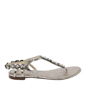 香奈儿鞋是什么牌子, [二手商品] Chanel | Chanel Metallic Gold Leather Embellished Flat Sandals Size EU 38.5商品图片 7.2折