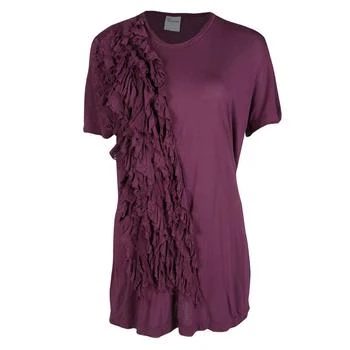 推荐RED Valentino Burgundy Ruffle Detail Short Sleeve Top L商品