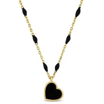 推荐Mimi & Max Black Enamel Heart Station Necklace in 14K Yellow Gold - 16+2 in商品