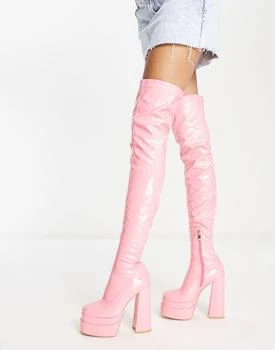 推荐KOI The Redemption over the knee platform boots in pink商品