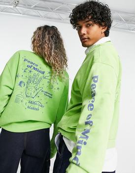 推荐Reclaimed Vintage inspired unisex peace of mind crew neck sweatshirt in green商品
