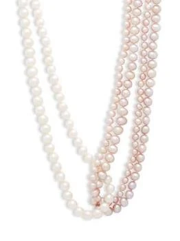 推荐Sterling Silver & 5-7MM White & Pink Cultured Freshwater Semi Round Pearl Knot Necklace商品