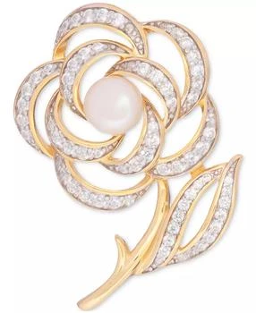 Macy's | Cultured Freshwater Pearl (6-1/2mm) & Cubic Zirconia Flower & Stem Pin in 18k Gold-Plated Sterling Silver,商家Macy's,价格¥736
