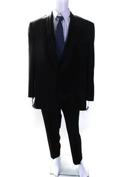 Trussini | Mens Single Button Satin Trim Pleated Tuxedo Suit Black Wool,商家Premium Outlets,价格¥620