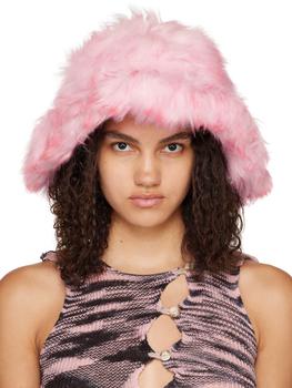 STAND STUDIO | Pink Wera Oversized Faux-Fur Bucket Hat商品图片,满1件减$4, 独家减免邮费, 满一件减$4