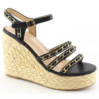 推荐Rita Chain Raffia Woven Wedge Sandal In Black商品