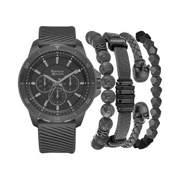 American Exchange | Men's Grey Silicone Strap Watch 47mm Gift Set商品图片,