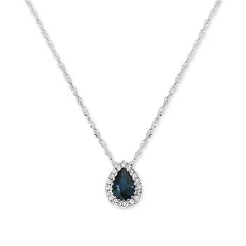 Macy's | Sapphire (1/2 ct. tw.) & Diamond (1/10 ct. t.w.) Pear Halo Pendant Necklace in 14k White Gold, 16" + 2" extender 