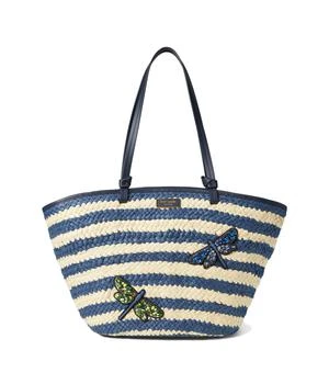 Kate Spade | Shore Thing Dragonfly Embellished Striped Straw Large Tote 独家减免邮费