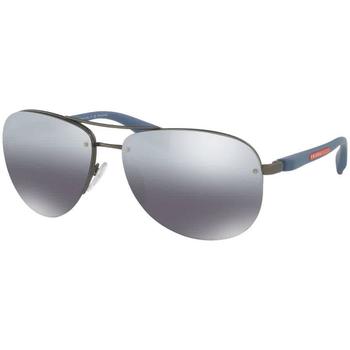 Prada | Prada Grey- Silver Mirror Gradient Aviator Sunglasses PS 56MS DG12F2 65商品图片,4.1折