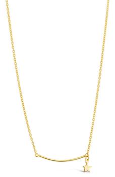 商品14K Gold Plated Sterling Silver Curved Bar & Star Charm Pendant Necklace图片
