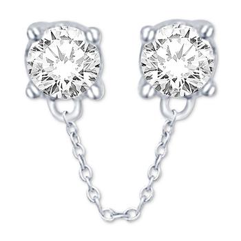 Macy's | Diamond Double Piercing Single Chained Earring (1/6 ct. t.w.) in 14k White Gold商品图片,
