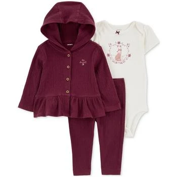 Carter's | Baby Girls 3-Pc. Crinkle Jersey Hooded Cardigan, Printed Bodysuit & Pants Set 6.9折