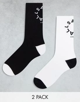 推荐AllSaints Tierra 2 pack socks in black and white商品
