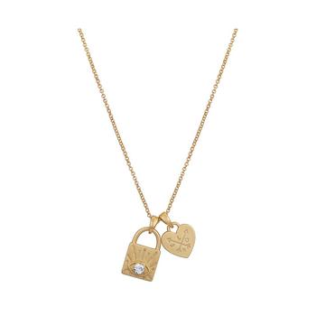 商品14Kt Gold Flash Plated Crystal Evil Eye Lock and Heart Pendant Necklace图片