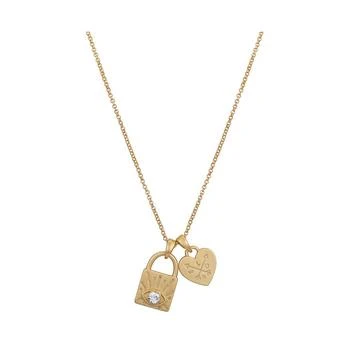 推荐14Kt Gold Flash Plated Crystal Evil Eye Lock and Heart Pendant Necklace商品