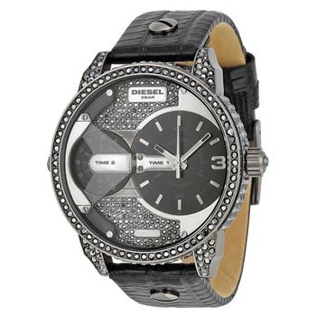 diesel手表, Diesel | Mini Daddy Dual Time Dial Black Leather Mens Watch DZ7328商品图片 5.3折