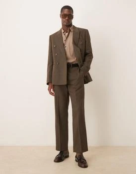 ASOS | ASOS DESIGN straight leg herringbone suit trousers in brown wool mix,商家ASOS,价格¥313