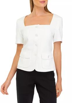 product Women's Short Sleeve Square Neck Button Front Piqué Jacket image