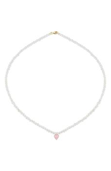 推荐14K Gold Vermeil Freshwater Pearl CZ Heart Pendant Necklace商品