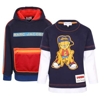 推荐Color block hooded sweatshirt and neon x garfield long sleeved navy t shirts set商品