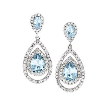 Ross-Simons Aquamarine and White Topaz Pear-Shaped Drop Earrings in Sterling Silver
