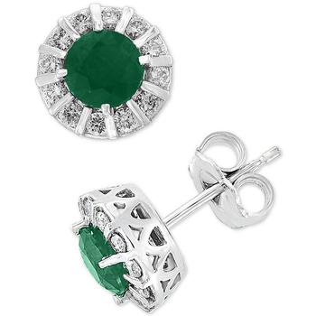 商品EFFY® Emerald (1-1/8 ct. t.w.) & Diamond (1/3 ct. t.w.) Stud Earrings in 14k White Gold (Also available in Sapphire, Ruby & Tanzanite)图片