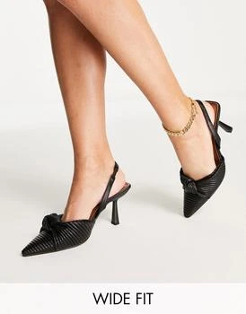 ASOS | ASOS DESIGN Wide Fit Soraya knotted slingback mid heeled shoes in black 7折, 独家减免邮费