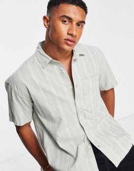 推荐Abercrombie & Fitch short sleeve shirt with pocket in green stripe商品