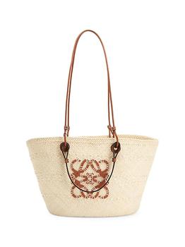 推荐Paula's Ibiza Anagram Leather-Trimmed Iraca Basket Bag商品
