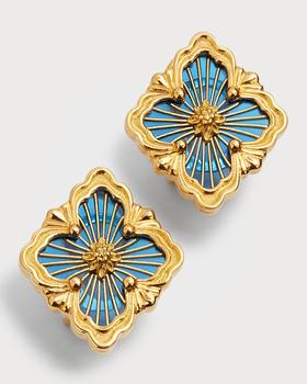 推荐Opera Tulle Medium Button Earrings in Blue with 18K Yellow Gold商品