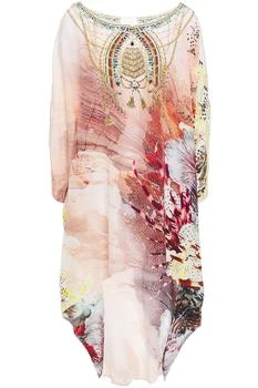 推荐Coastal Treasure asymmetric embellished printed silk crepe de chine dress商品