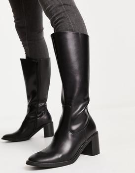 ASOS | ASOS DESIGN heeled chelsea calf boot in black faux leather商品图片,